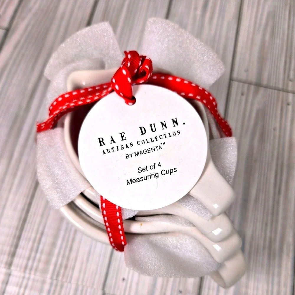 Rae Dunn Snowman Measuring Cups Set‎ of 4 Ceramic Christmas Holiday Magenta NEW
